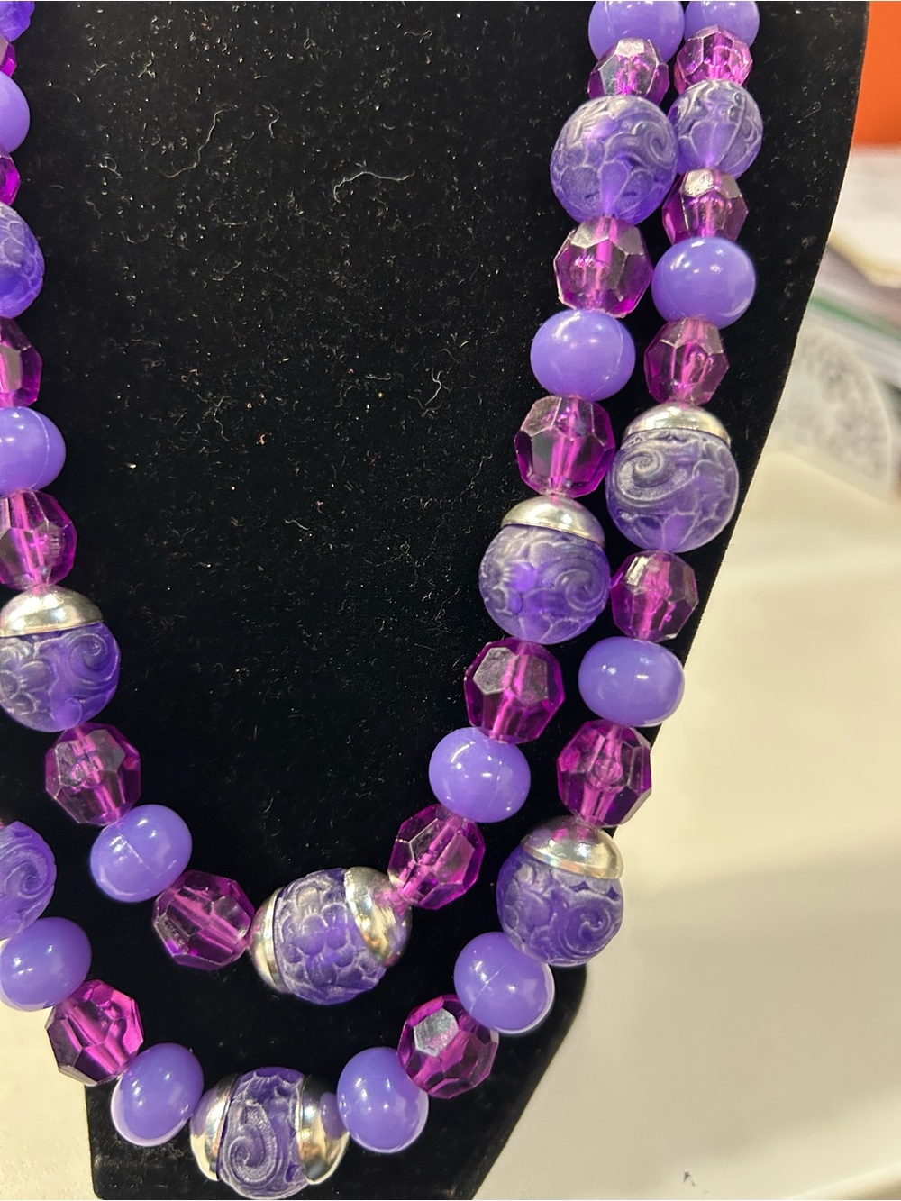 Vintage W. Germany Double-Strand plastic purple Beaded Necklace